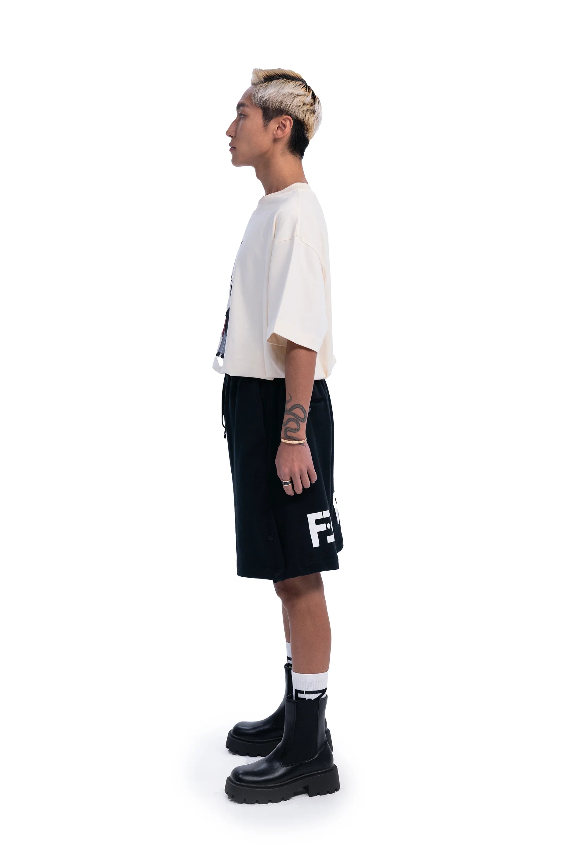 FREEMINDS UNISEX BLACK RELAX FIT FRENCH TERRY SHORT