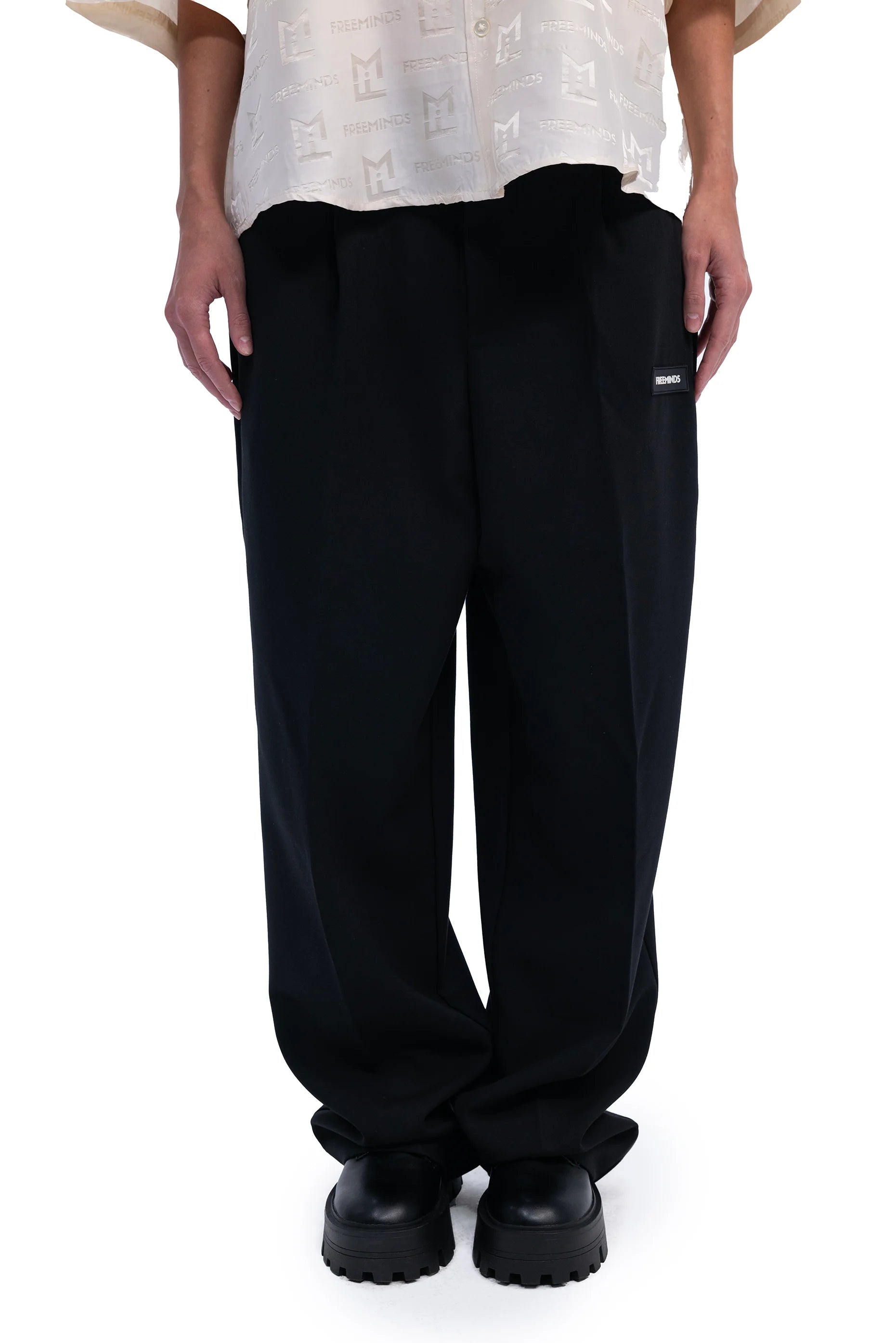 FREEMINDS UNISEX BLACK LARGE-FIT TAILORED TROUSERS